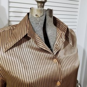 Dressbarn Gold and Black Vertical Stripe Shirt
